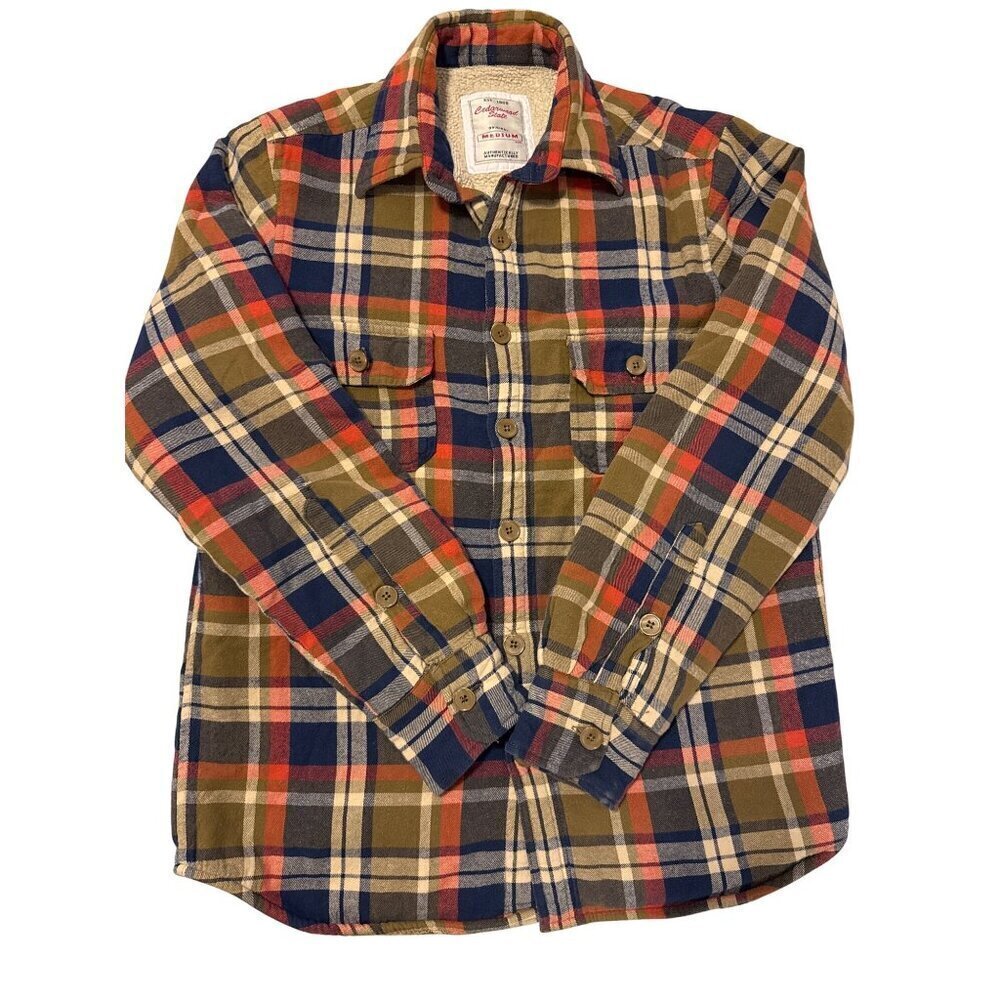Sherpa Lined Plaid Flannel Shacket Cedarwood State Size Medium